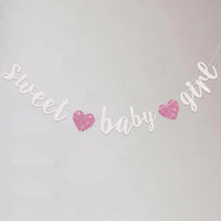 BEISHIDA Pre-Strung Glitter Champagne Girl Baby Banner Baby Shower - White Pink​