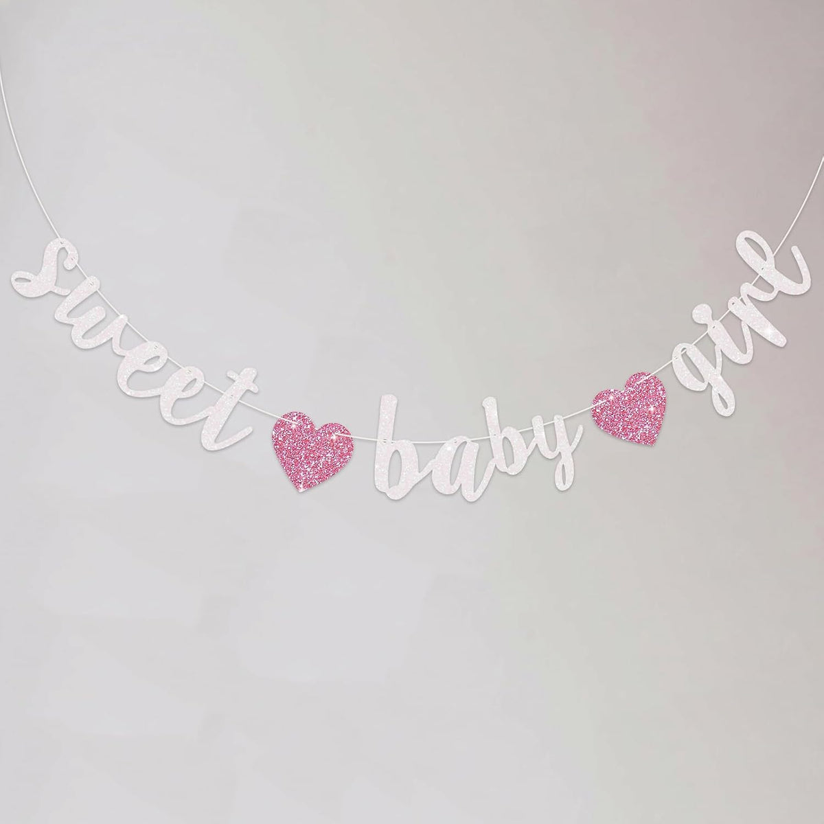 BEISHIDA Pre-Strung Glitter Champagne Girl Baby Banner Baby Shower - White Pink​