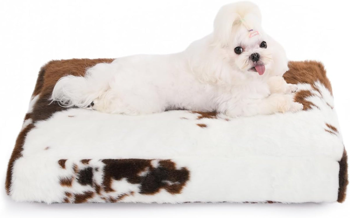 Bedfolks Waterproof Dog Crate Bed, Plush Large Dog Pad, 35"x23" - XX-Small(17x12'') / Cow Print