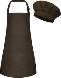 Kids Apron and Chef Hat Set Adjustable Child Art Aprons with 2 - H-brown / Large