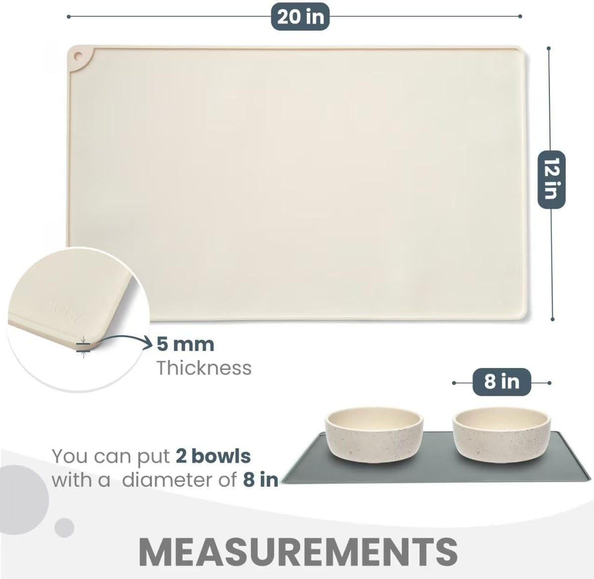 Non-Slip Waterproof Pet Feeding Mat - Medium, 20 x 12 Inch / Craie White - image 2