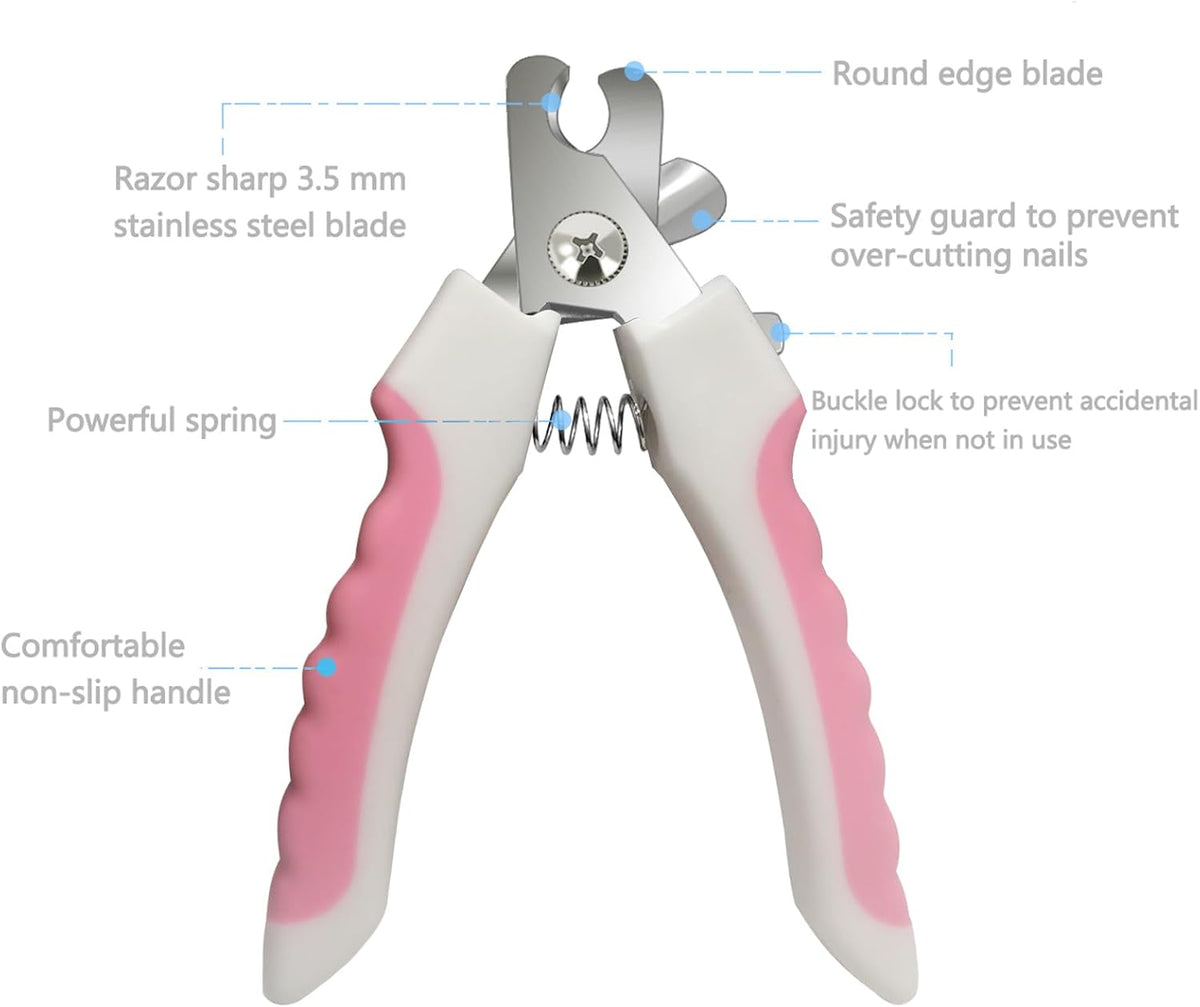 Pet Nail Clippers and Trimmers Set Safety Guard to Avoid Over Cutting - Pink - image 2