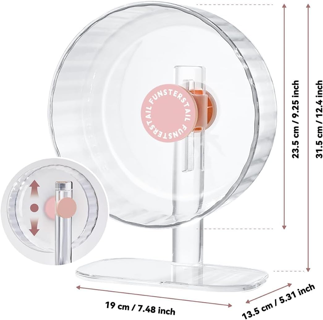 FunstersTail 12 inch silent magnetic hamster wheel in clear peach pink with stand - view 2