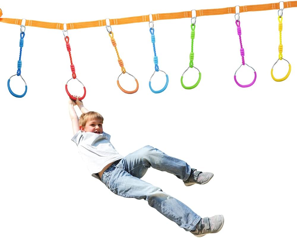 Swing Gymnastic Ring Warrior Obstacle Course Slackline Climb Trapeze - 2 Pack / Light Blue - image 3