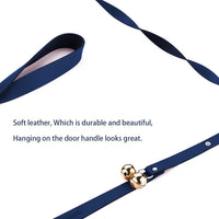 Leather Dog Doorbells to Go Outside, Brass Potty Training Bell – Essentials for Dogs - 2 Blue Leather Golden Bells - image 3