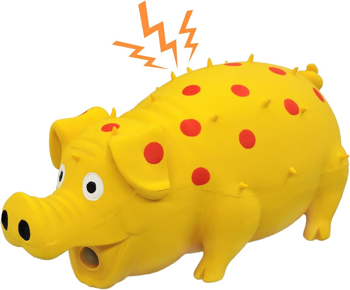Andiker Dog Squeaky Toy, Dots Latex Dog Chew Toys with a Oinks Sound Squeaker Grunting Pig Dog Toy - yellow