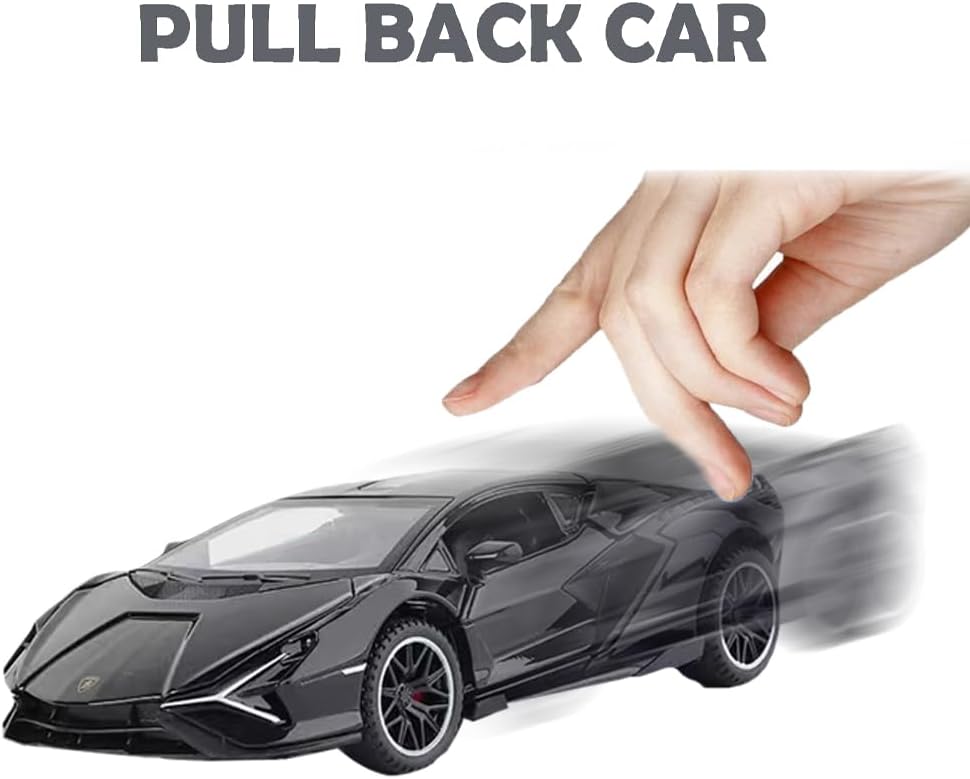 Lambo Toy Car Sian FKP3 Die-Cast Car Model with Lights and Sound Pull - Black - image 4