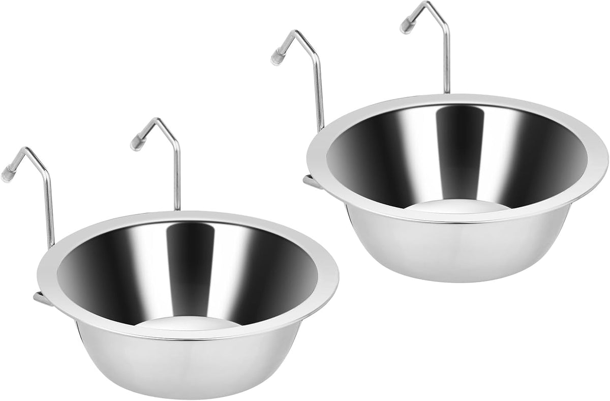 Fri4Free 2PCS 8oz Stainless Steel Hanging Kennel Water Bowls – Essentials for Dogs - 8.0oz
