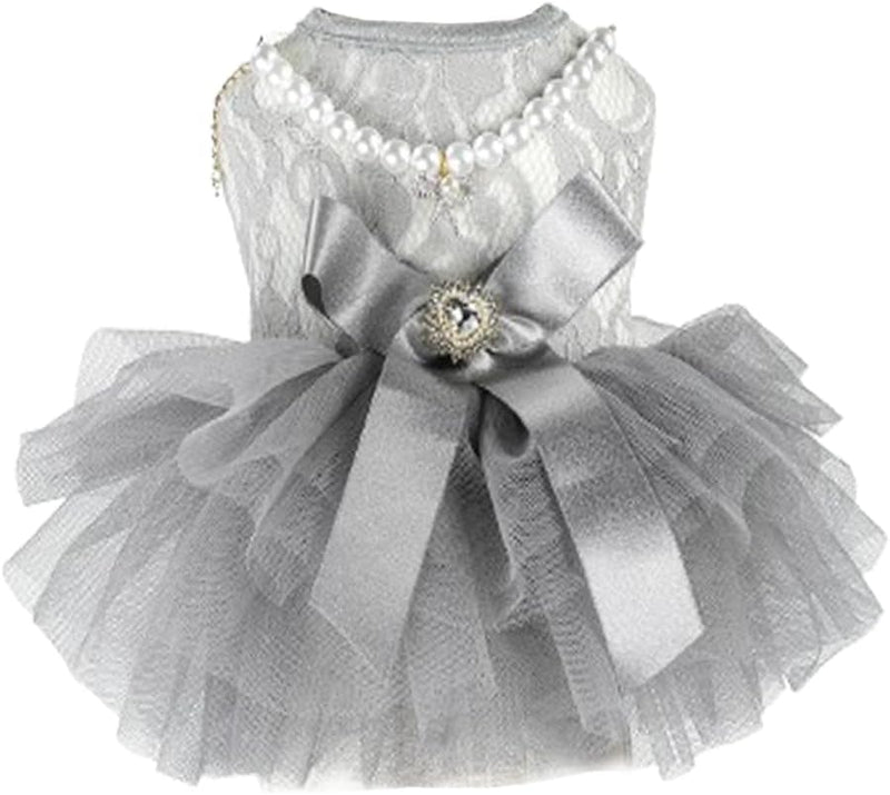 ANIAC Embroidered Dog Dress for Small Dog - Gray / Large