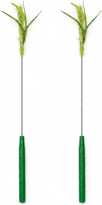 Cat Teaser Wands 2 Pack, Natural Feather, Two Feather Styles – Essentials for Cats - Green Wheat