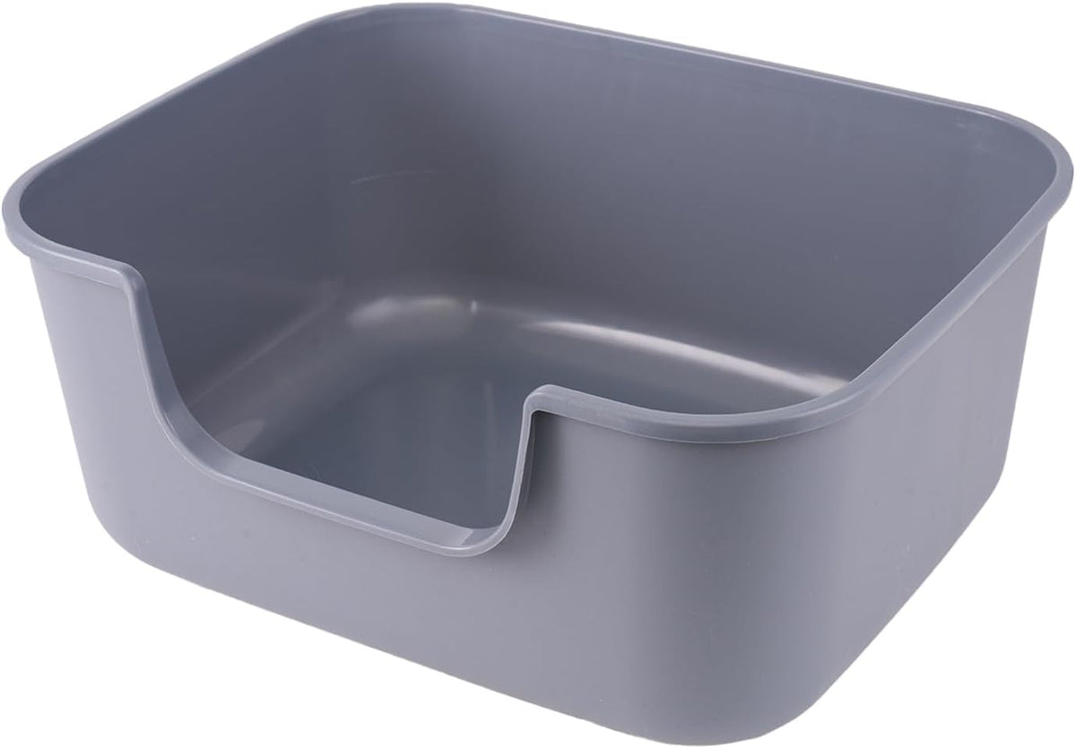 Large Cat Litter Box with High Sides, Cat Boxes for Indoor Cats - Long Side Entry-Grey