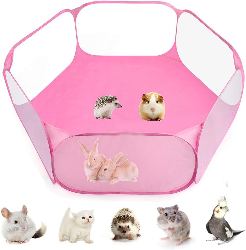 Small Animals Tent, Breathable Transparent Pet Playpen Pop Open Outdoor/Indoor Exercise Fence - Pink / TPU Carrier+Playpen - image 4
