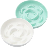 2 Pack Ceramic Cat Slow Feeder Bowl Set, 6.3" Wide - White and Green
