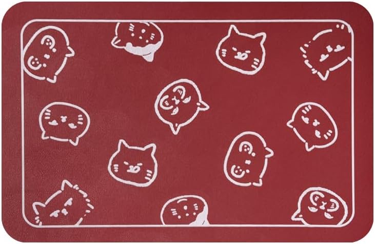 YCT Cat Food Mat for Pet Dog Feeting Mats - Red & Multiple cat heads Logo / 24"L x 16.9"W