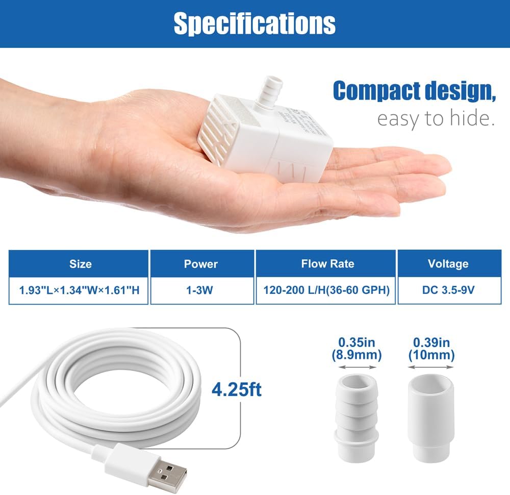 200L/H Submersible Water Pump Ultra Silent USB Small Fountain Pump - image 2