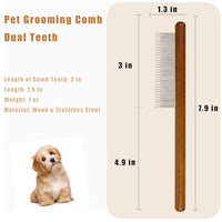 Dog Cat Comb with Solid Wood Handle Stainless Steel Teeth, Professional Pet Grooming Supplies Accessories Perfect for Honghair Hairy Pets