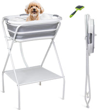 Portable Dog Bath Tub and Dog Washing Station - grayish white - Upgraded version with brush / Upgrade Kit