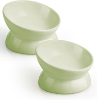 Elevated Cat Food Bowl, 5 Oz Ceramic Raised and Tilted Water Bowl, Anti Vomiting and Protect Pets' - Green / 5 OZ - 2 Pack