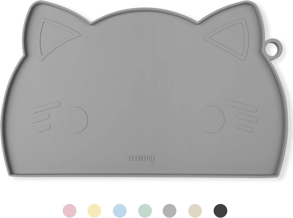 Coomazy Cat Food & Water Mat Thicker Non-Slip Silicone Mat - Gray / 17.7''L x 10''W