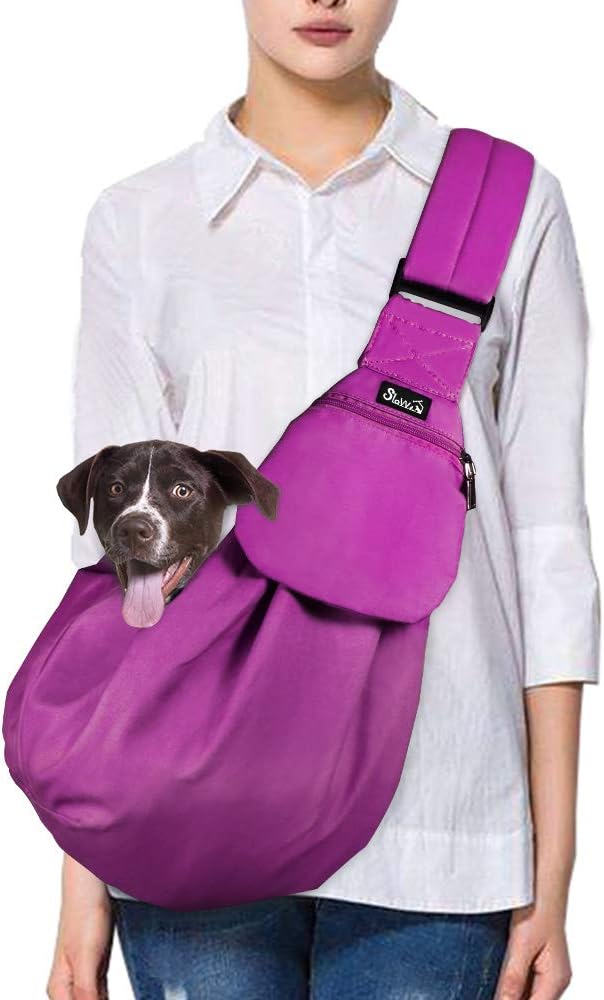 SlowTon Dog Carrier Sling - K-Fuchsia Cotton Fabric / For Pets 6-12lbs