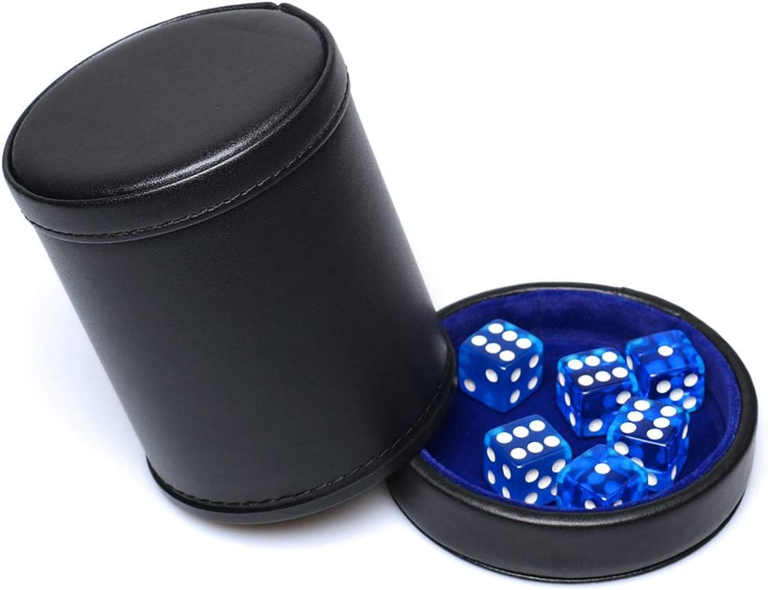 Leatherette Dice Cup with Lid Includes 6 Dices - Dark Blue - image 4