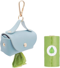 Leather Poop Bag Holder Dispenser for Leash - Blue