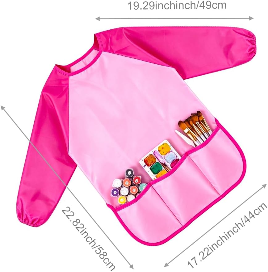KUUQA Waterproof Children Art Smock Kids Art Aprons – Fun for Kids & Family - Green+light Pink / 2 - image 3