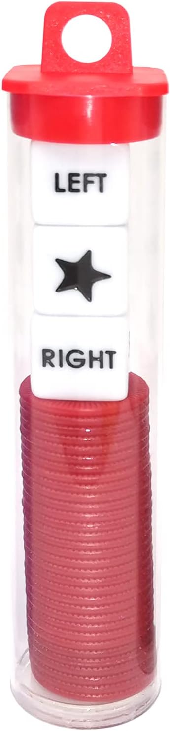 Ahoper Right Left Center Dice Game Prime Set Bundle with 3 Dices + 36 - Red