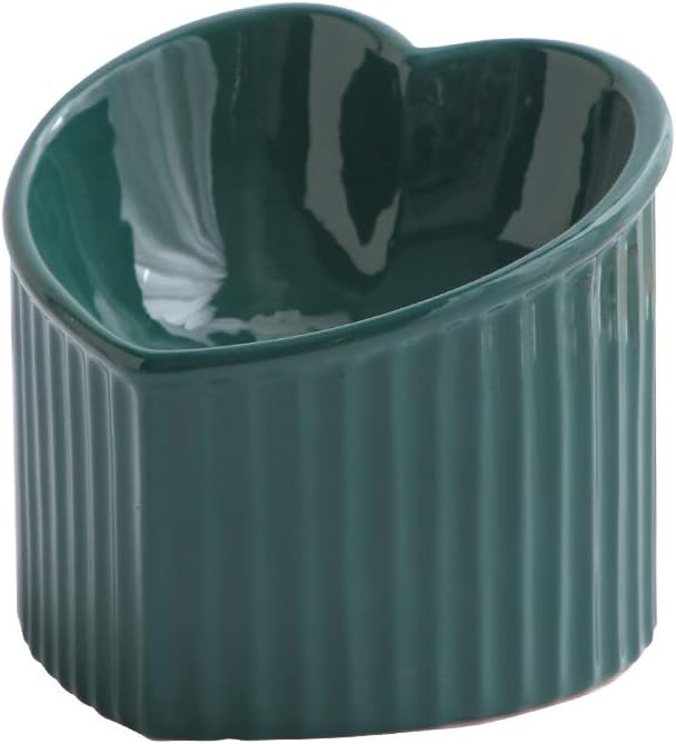 Pink Ceramic Raised Cat Bowls - Dark Green