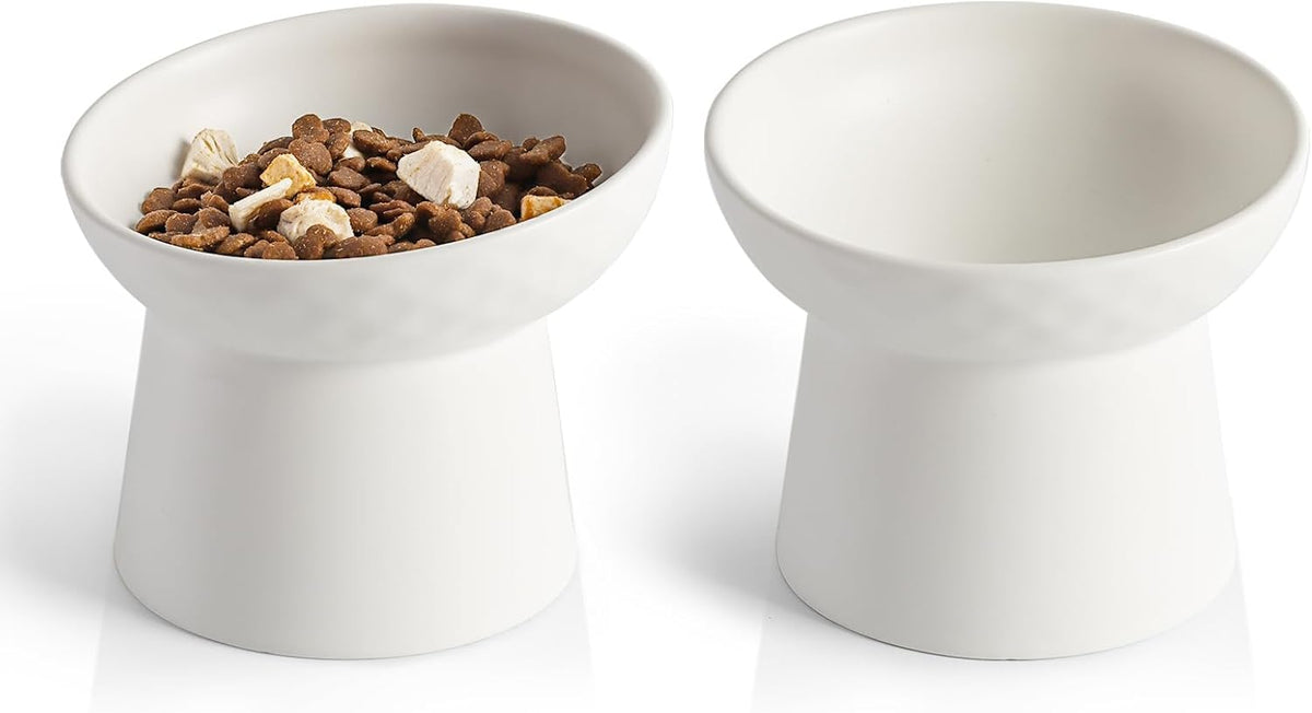 YauYik Small Raised Cat Bowls - WHITE-2PC