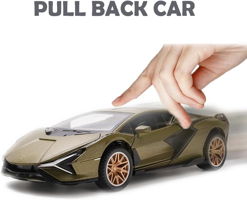 Lambo Toy Car Sian FKP3 Die-Cast Car Model with Lights and Sound Pull - Green - image 4