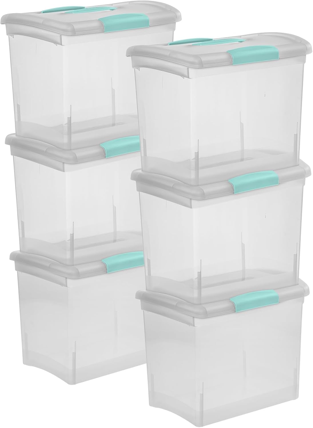 Sterilite Large Nesting ShowOffs, Clear Bin w/Latch Lid & Handle - Large / 6 Pack