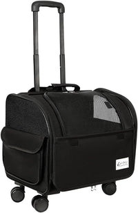 Dog Travel Bag with Removable Rolling Wheels, Airline Approved Pet Carrier, Foldable Cat Bag with Breathable Mesh, Pet Stroller(Black)