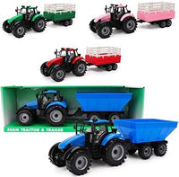 Toyland Friction Powered Farm Tractor with Trailer - Blue Tractor & Trailer