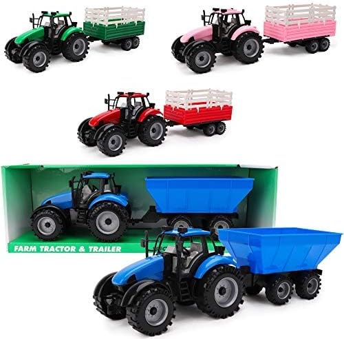 Toyland Friction Powered Farm Tractor with Trailer - Blue Tractor & Trailer