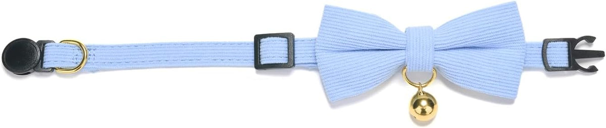 Breakaway Cat Collar with Bow Tie and Bell Adjustable Soft Corduroy - Extra Small: Neck 6" - 9.4" / Blue - image 3