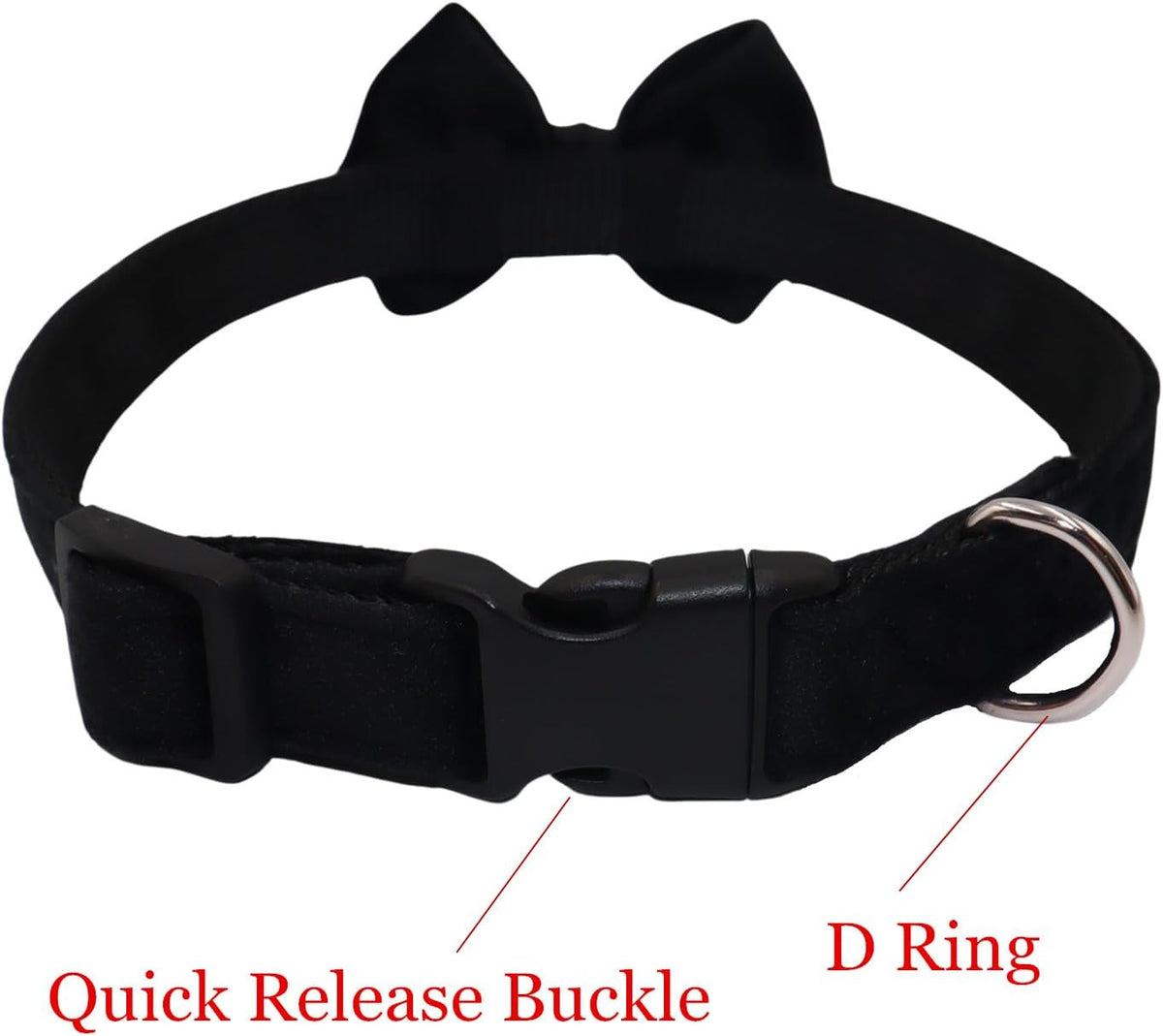 Dog Collar with Bowtie Soft Velvet Material with Quick Release Buckle - M / Black - image 2