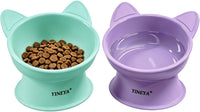 YINEYA 2 Pack Cat Food Bowls Elevated Design for Neck Comfort - Purple&Cyan