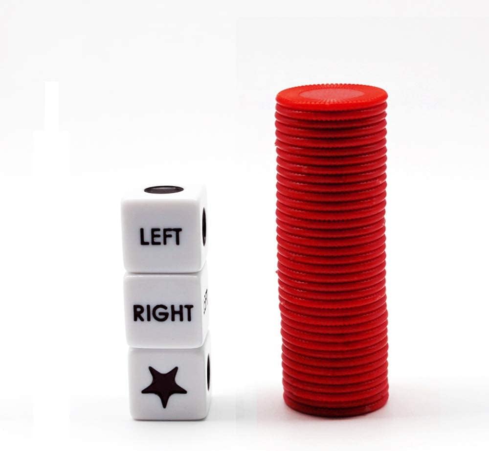 Bilywey Left Right Dice Game Set with 3 Dices + 36 Black Chips – Fun for Kids & Family - Red - image 3