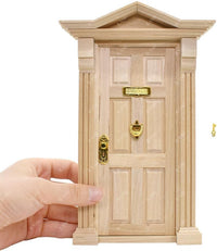 iLAND 1:12 scale unfinished wooden dollhouse door with 3D acrylic windowpane and gold handle - view 2
