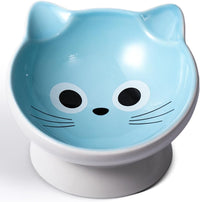 Raised Cat Food Bowl Ceramic 15° Tilted Cat Food Bowls Protect Cat's - blue white / 1