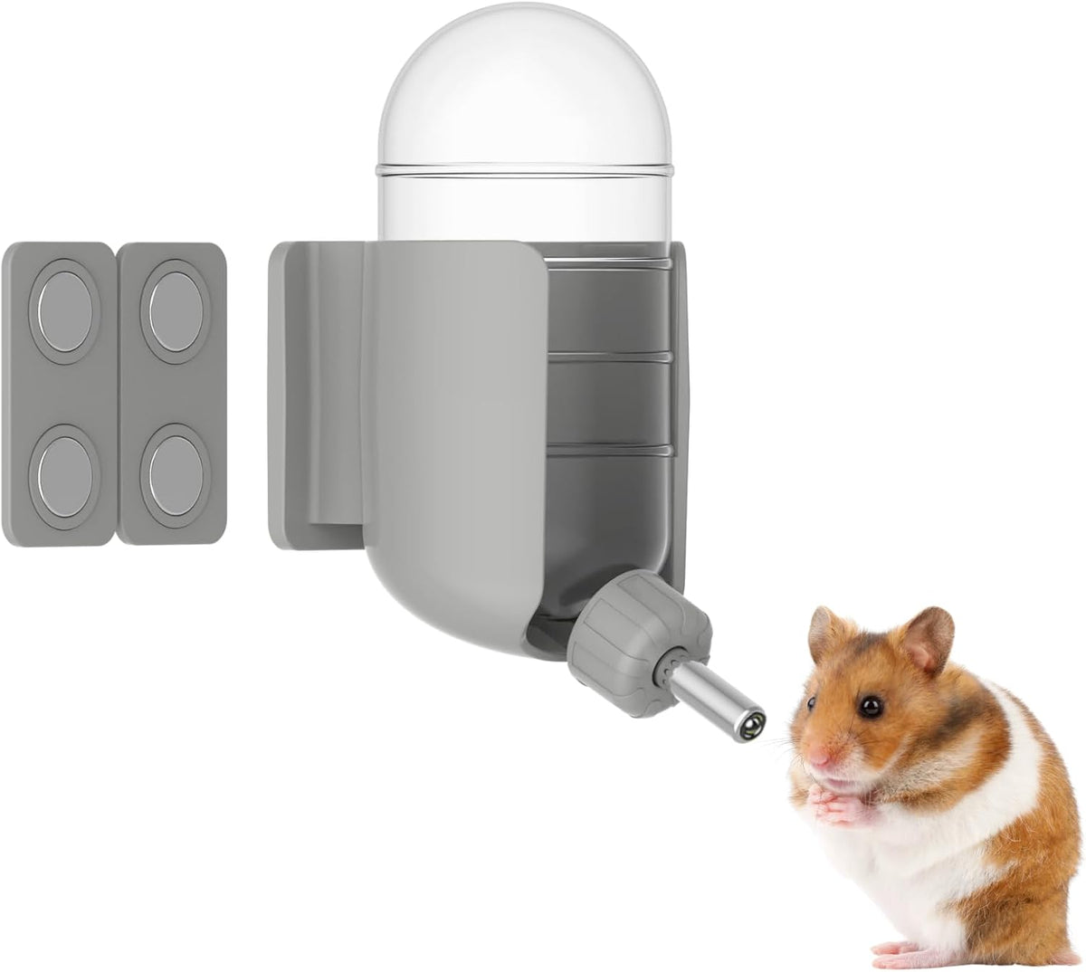 Hamster Water Bottle with Magnetic Holder - Grey / 7 oz (Magnetic-Mounted)