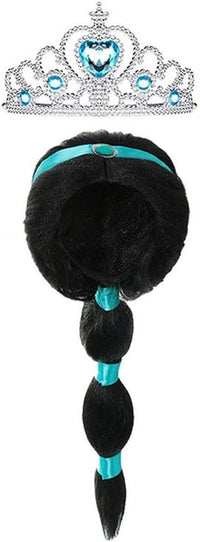 Yosbabe Arabian princess wig for girls with long black braid and tiara