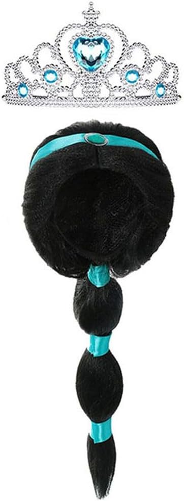 Yosbabe Arabian princess wig for girls with long black braid and tiara