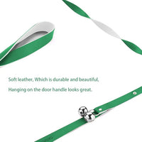 Leather Dog Doorbells for Door Knob/Potty Training/Go Outside, Length Adjustment Copper Dog Bell, Housetraining Hanging Bell, Green Leather Silver Bells.