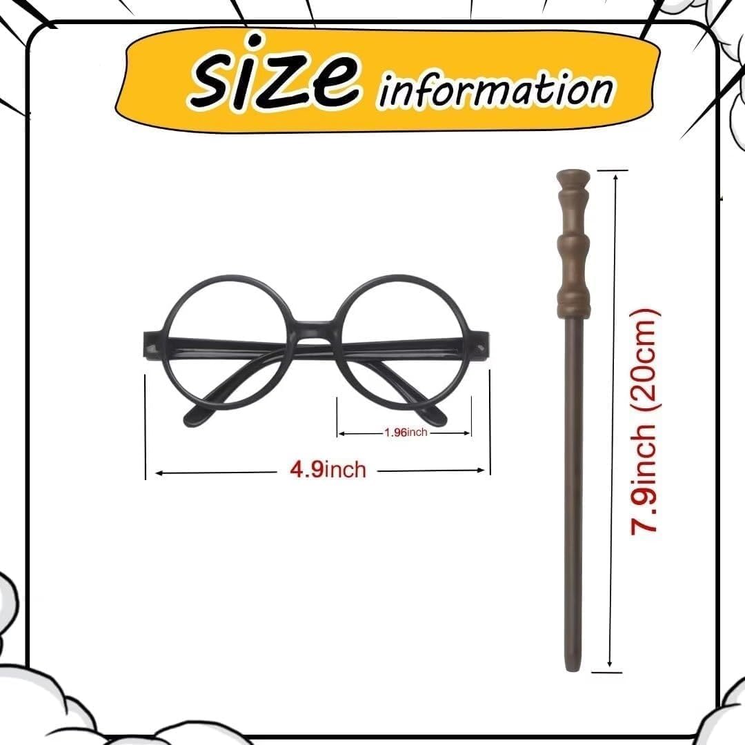 Col-Pary wizard party set with 24 wooden wand pencils and 24 round black glasses frames - view 3
