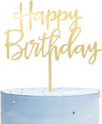 CC TOWN mirrored gold acrylic happy birthday cake topper, 6 by 7 inches
