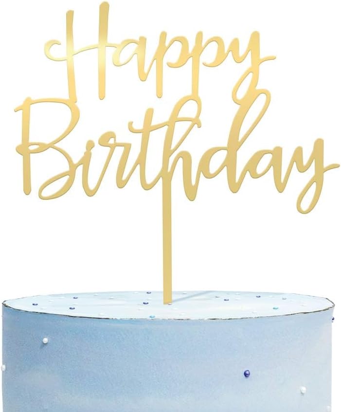 CC TOWN mirrored gold acrylic happy birthday cake topper, 6 by 7 inches