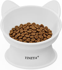YINEYA 2 Pack Cat Food Bowls Elevated Design for Neck Comfort - Whiteq1