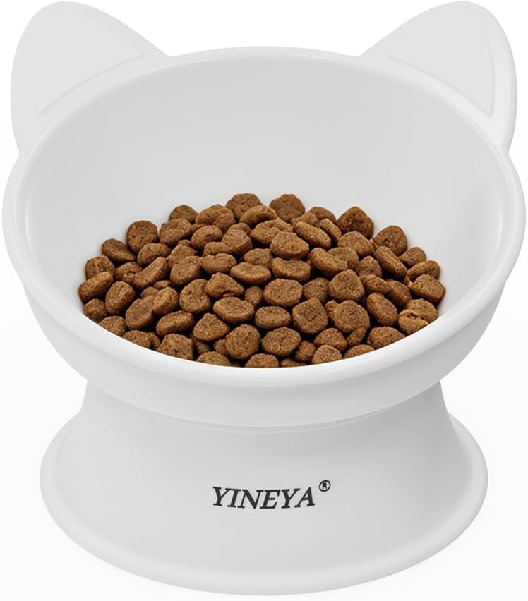 YINEYA 2 Pack Cat Food Bowls Elevated Design for Neck Comfort - Whiteq1